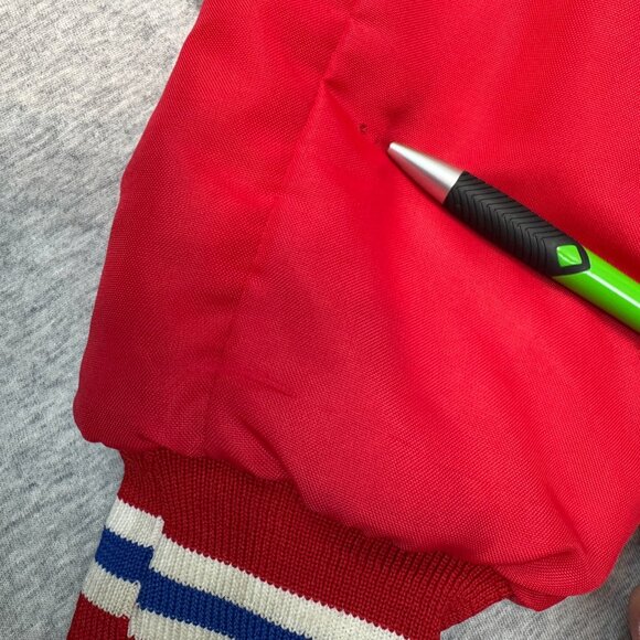 Vintage Shain Canada Satin 90s Varsity Red Jacket Carling Okeefe Men's Size L - Picture 8 of 11